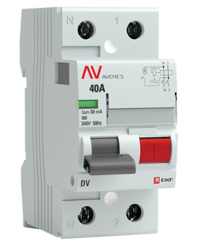 DV 2P 40А/ 30мА (AC)  AVERES (rccb-2-40-30-ac-av). Выключатели дифференциального тока (УЗО). EKF в Каменске-Уральском