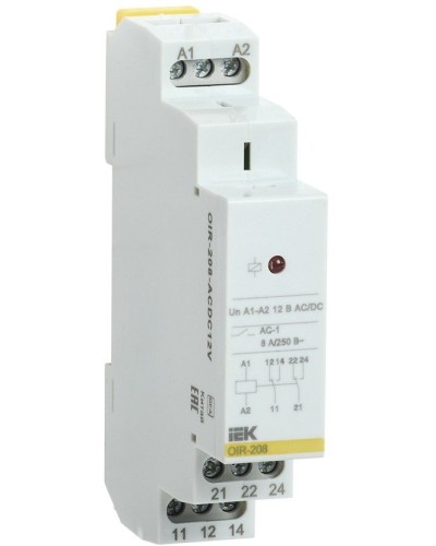 Реле промежуточное модульное OIR 2 контакта 8А 12В AC/DC (OIR-208-ACDC12V). Реле промежуточное модульное. IEK в Каменске-Уральском