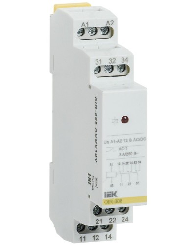 Реле промежуточное модульное OIR 3 контакта 8А 12В AC/DC (OIR-308-ACDC12V). Реле промежуточное модульное. IEK в Каменске-Уральском